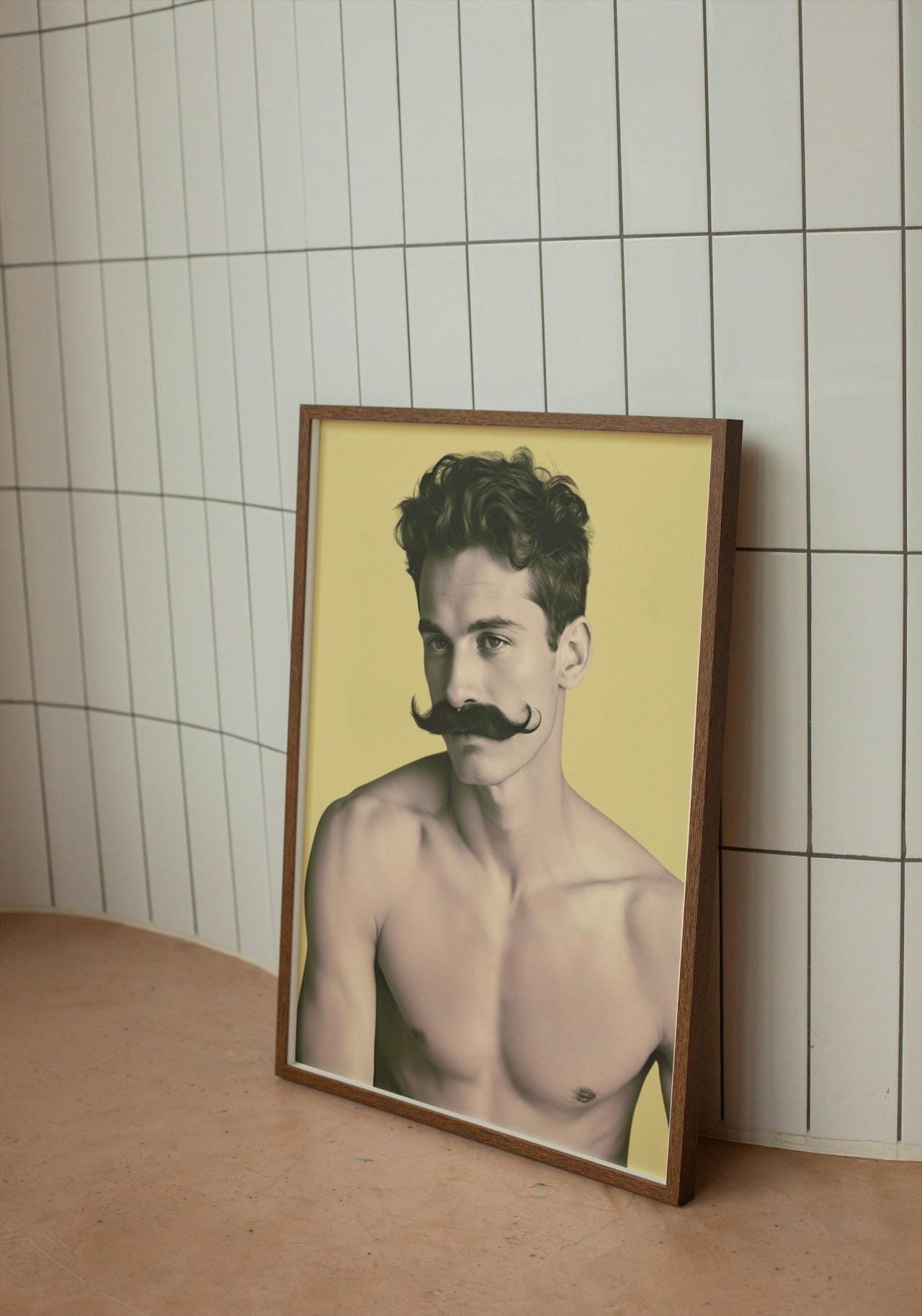 Yellow Man With Moustache A4 A3 Print