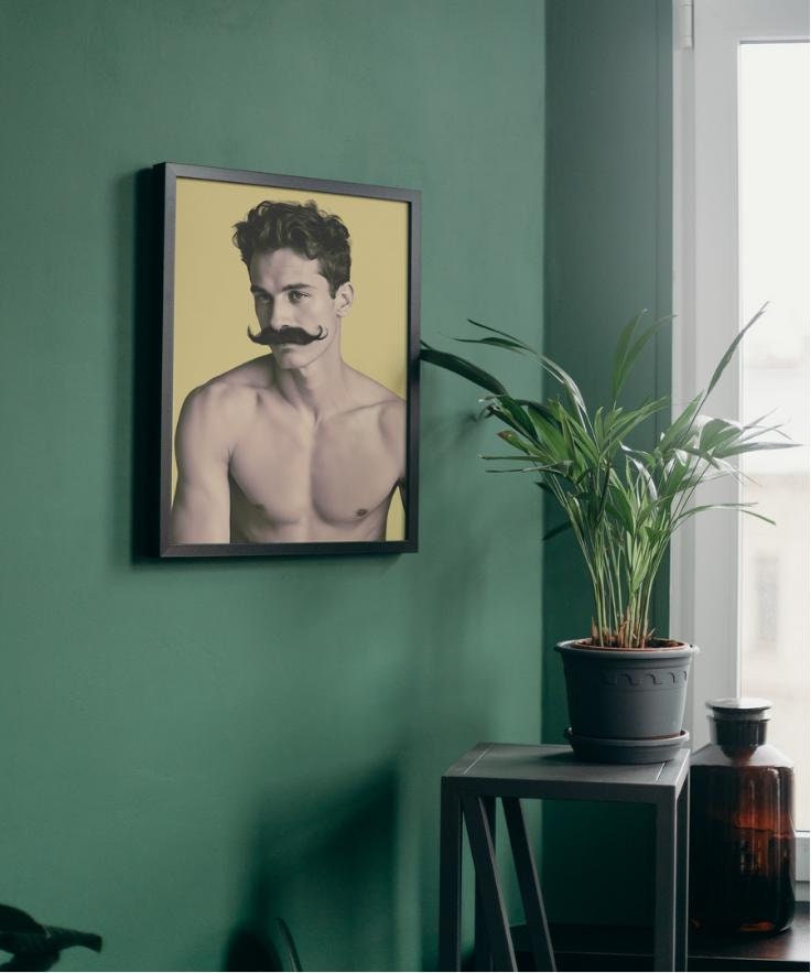 Yellow Man With Moustache A4 A3 Print