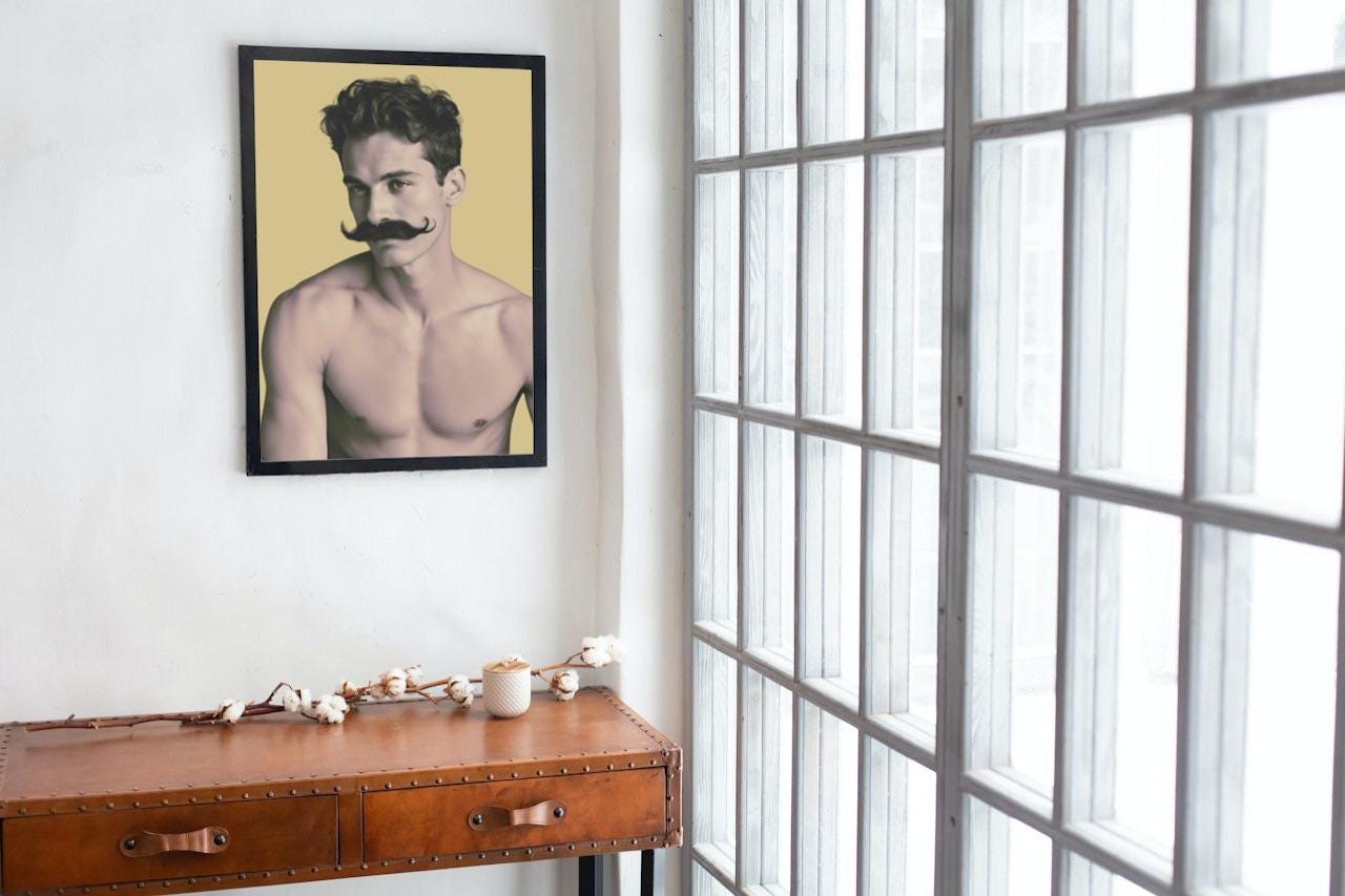 Yellow Man With Moustache A4 A3 Print