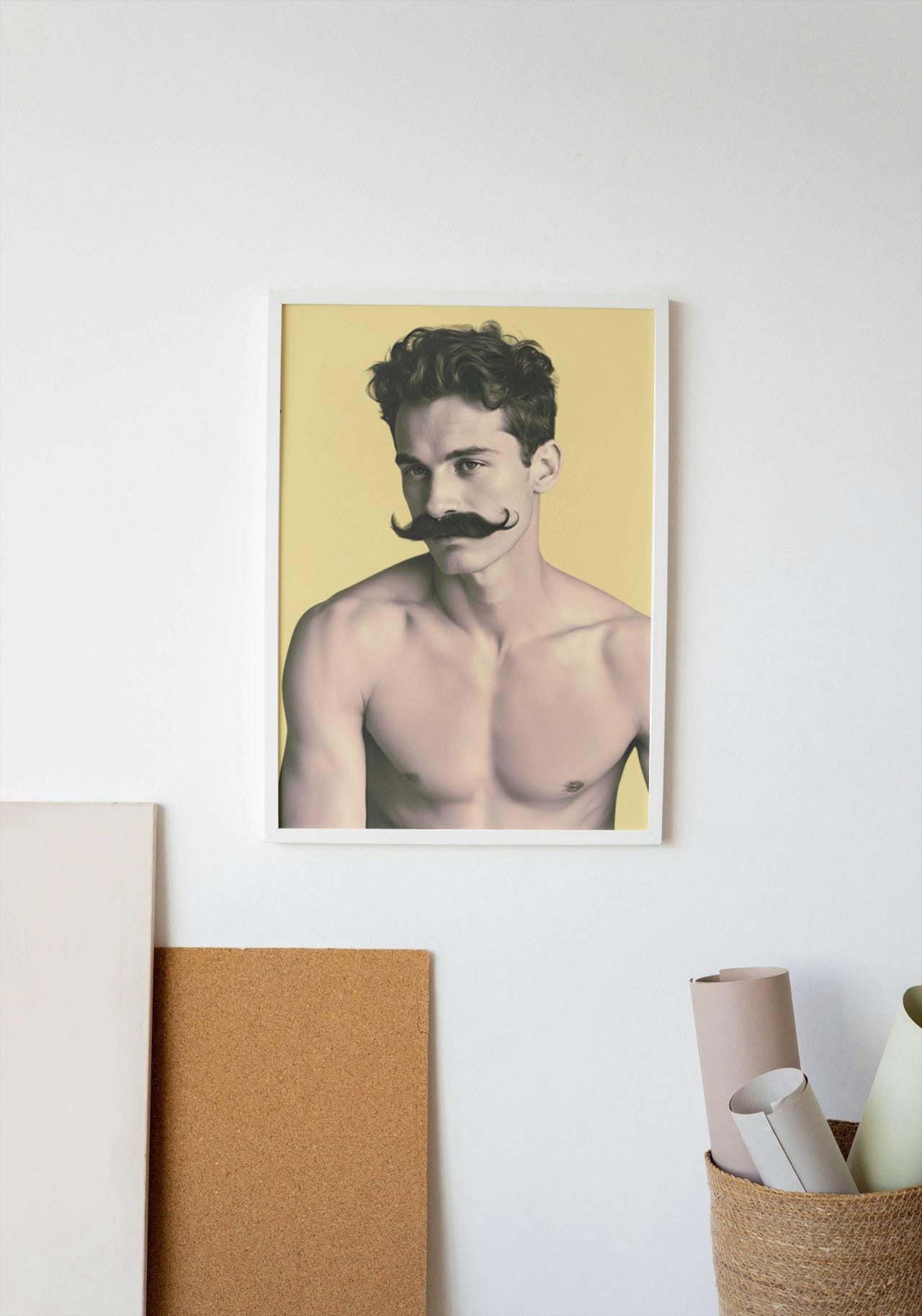 Yellow Man With Moustache A4 A3 Print