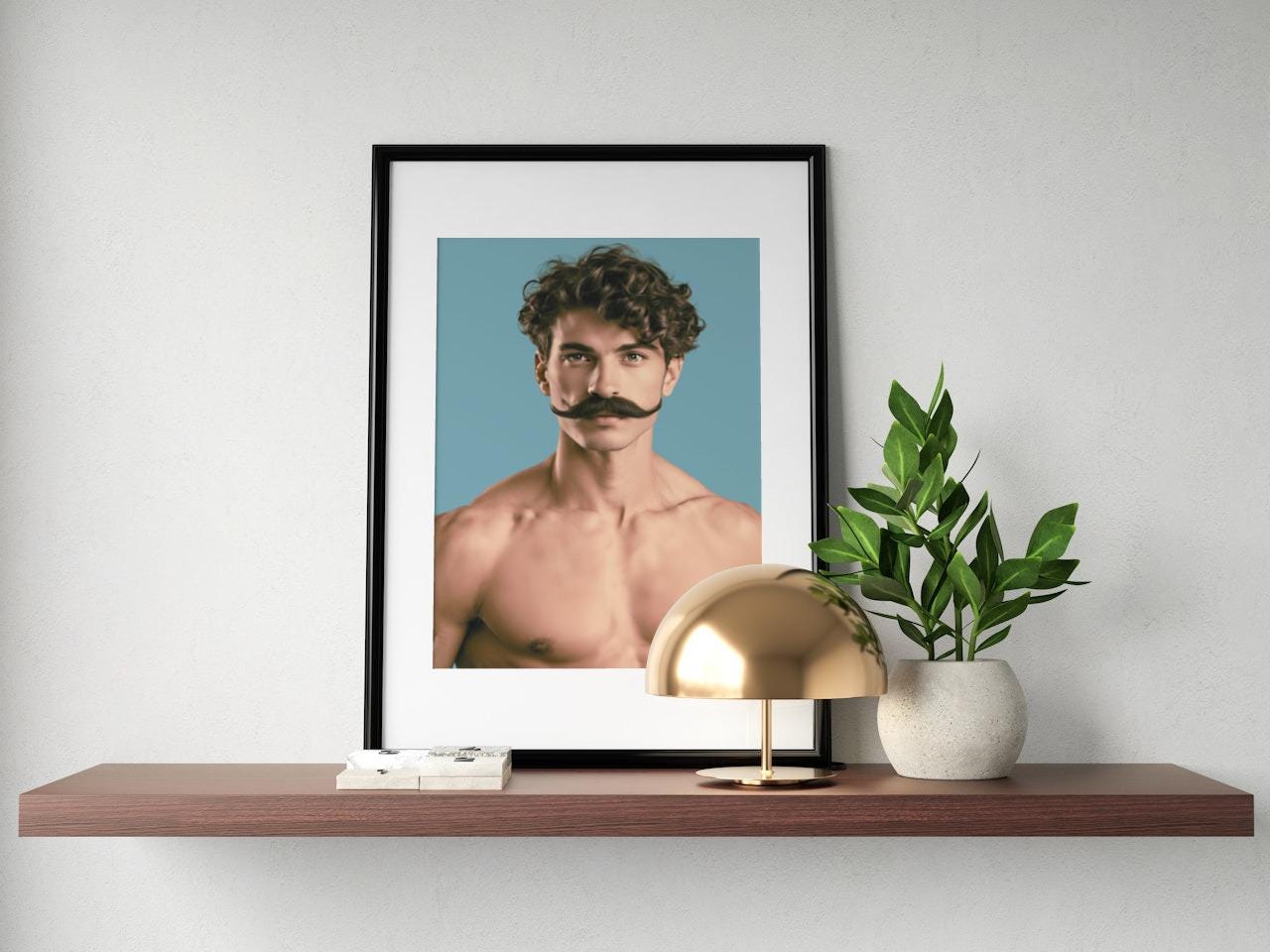 'Blue Man With Moustache' print